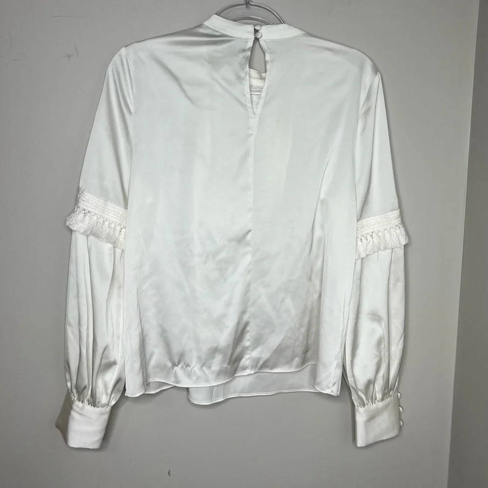 NWT! RYEGRASS white silk long sleeve tassel boho fringe peasant top. Size M. - Picture 6 of 10